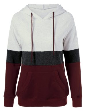 Women's Street Style Hoodie – Color Block Panels, Kangaroo Pocket, Drawstring Hood