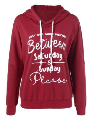 Women's Printed Slogan Hoodie – Custom Red Terry Pullover with Drawstrings & Ribbed Hem
