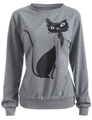 Women’s Printed Sweatshirt – Soft Cotton Blend, Crew Neck, Relaxed Fit