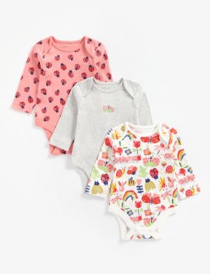 Cotton Baby Bodysuits – Long Sleeves, Printed & Solid, Snap Closure