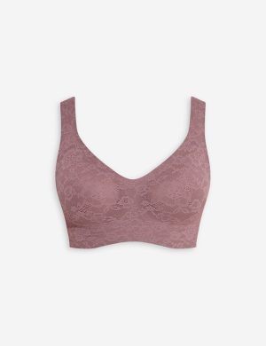 Mauve Lace Everyday Bra – Removable Pads, Broad Straps, Non-Wired Fit