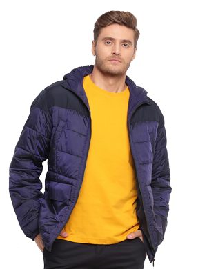 Men’s Colorblock Hooded Puffer Jacket – Winter Warm Taffeta Polyester Coat