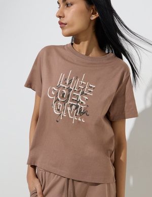 Silk Screen Printed Ladies O-Neck T-Shirt