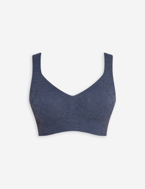 Dusty Blue Lace Everyday Bra – Removable Pads, Broad Straps, Non-Wired