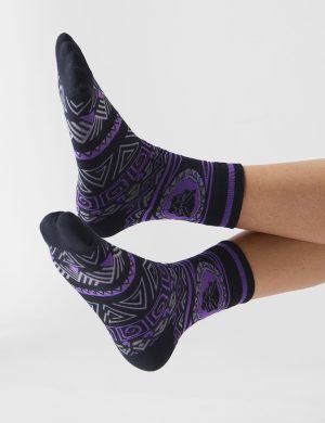 Marvel Black Panther Men’s Crew Socks – Purple & Black Wakandan Tribal Pattern Cotton Athletic Casual Socks