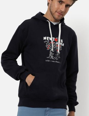Men's Premium Navy Blue Fleece Hoodie - Graphic Printed Casual Pullover with Contrast Drawstrings & Custom Decoration Options