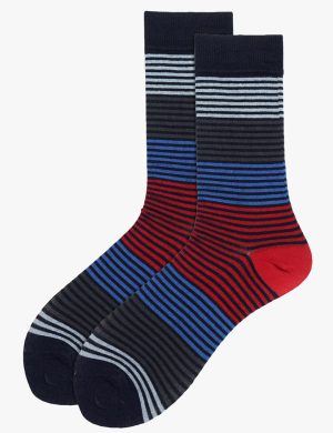 Men’s Multi-Color Mini Striped Crew Socks – Fine Knit Cotton Dress & Casual Block Striped Socks