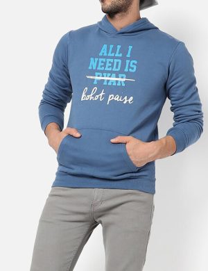 Men's Premium Steel Blue Fleece Hoodie - Customizable Printed or Embroidered Casual Pullover with Kangaroo Pocket & Cross-Neck Hood