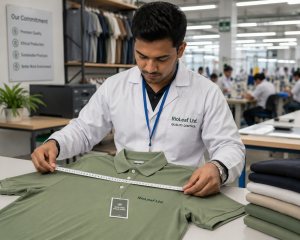 Apparel quality control inspector performing AQL 2.5 checks at RIOLEAF LTD Bangladesh