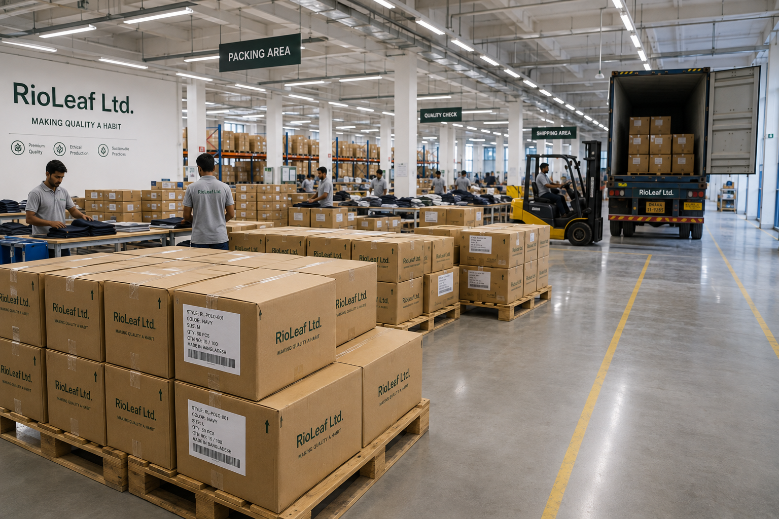 Export apparel packaging and on-time shipment preparation at RIOLEAF LTD Bangladesh