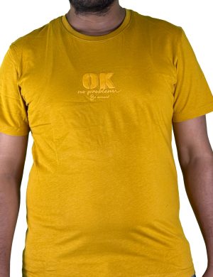 Men's Mustard Yellow Puff Print T-Shirt – Premium Cotton Crew Neck Short Sleeve 3D Graphic Tee