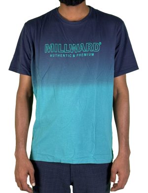 Men's Ombré Dip-Dye Graphic T-Shirt – Premium Navy to Teal Gradient Cotton Crew Neck Tee