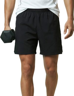 Men's Black 4-Way Stretch Nylon Spandex Athletic Shorts – Lightweight Quick-Dry Gym Shorts with Zipper Pocket | Rioleaf