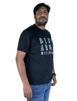 Men’s Black Camo Graphic T-Shirt – "BLUE ARMY" Printed Cotton Crew Neck Streetwear Tee