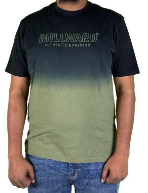 Men's Ombré Dip-Dye Graphic T-Shirt – Premium Black to Olive Green Gradient Cotton Crew Neck Tee
