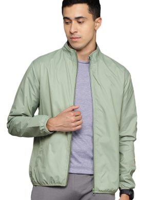 Rioleaf Men’s Sage Green Lightweight Windbreaker Jacket – Breathable Mesh Lined Reflective Running Track Jacket