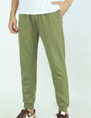 Men's Olive Green Fleece Joggers – Tapered Athletic Sweatpants with Elastic Waistband & Ribbed Cuffs | Rioleaf