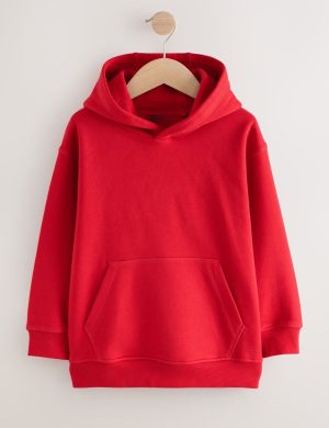 Rioleaf Kids Vibrant Red Cotton Fleece Pullover Hoodie – Soft Heavyweight Kangaroo Pocket Sweatshirt