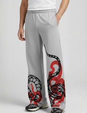 Light Grey Snake Graphic Wide-Leg Sweatpants – Heavyweight Cotton Street wear Track Pants | Rioleaf Ltd.