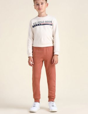 Boys Terracotta Rust Fleece Jogger Sweatpants - Elastic Drawstring Rib-Cuff Kids Track Pants | Rioleaf Ltd.
