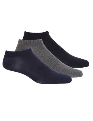 Men's Cotton Ankle Socks (3-Pack) – Low-Cut Athletic Performance Cushion Socks in Black, Charcoal & Navy