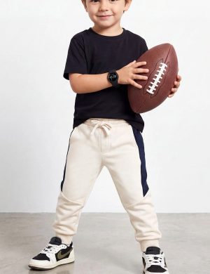 Boys Off-White & Navy Colorblock Fleece Jogger Sweatpants - Elastic Drawstring Rib-Cuff Kids Track Pants | Rioleaf Ltd.